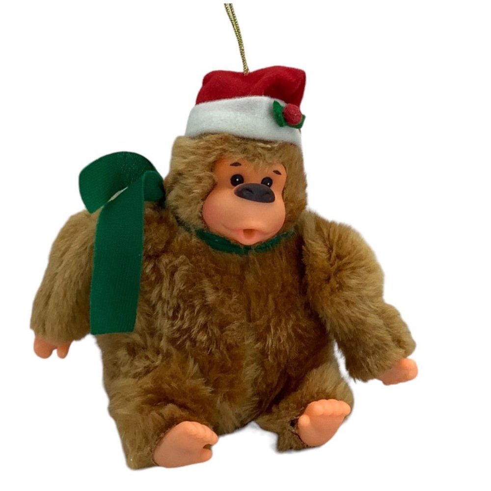Vtg‎ 80s Christmas Thumb Sucker Monkey Gorilla Plush Stuffed Animal Toy 6.5"